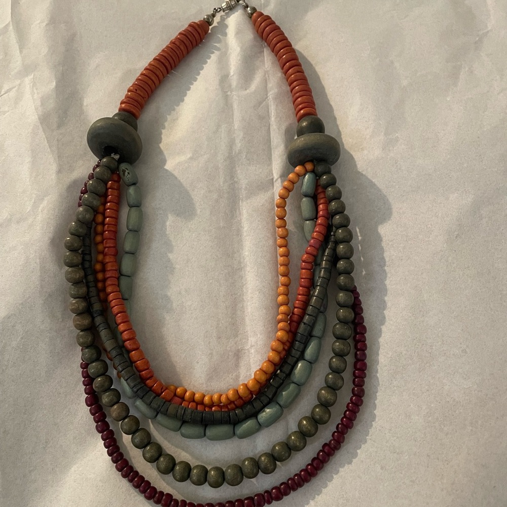 Wood Beads Necklace Multi Strand Hand Made